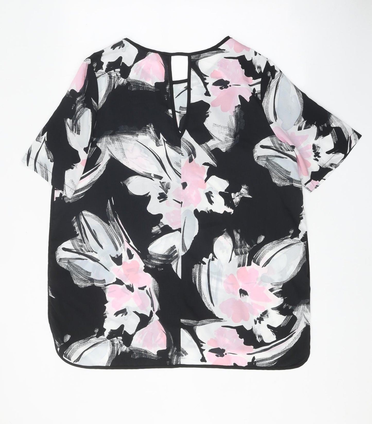 F&F Womens Black Floral Polyester Basic T-Shirt Size 18 Scoop Neck