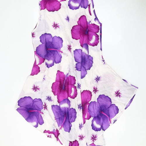 Preworn Womens White Floral 100% Cotton Tank Dress One Size Boat Neck Pullover