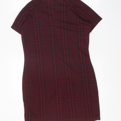 New Look Womens Red Plaid Polyester Shift Size 8 Round Neck Pullover