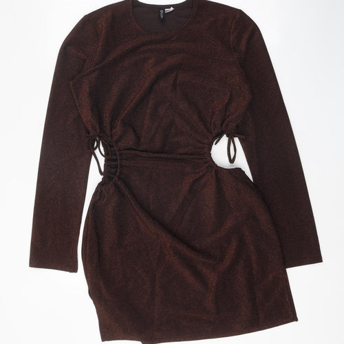 Divided Womens Brown Polyester Mini Size M Round Neck Drawstring