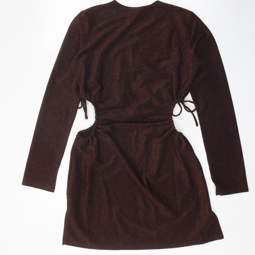 Divided Womens Brown Polyester Mini Size M Round Neck Drawstring
