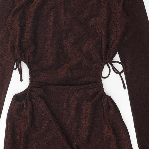 Divided Womens Brown Polyester Mini Size M Round Neck Drawstring