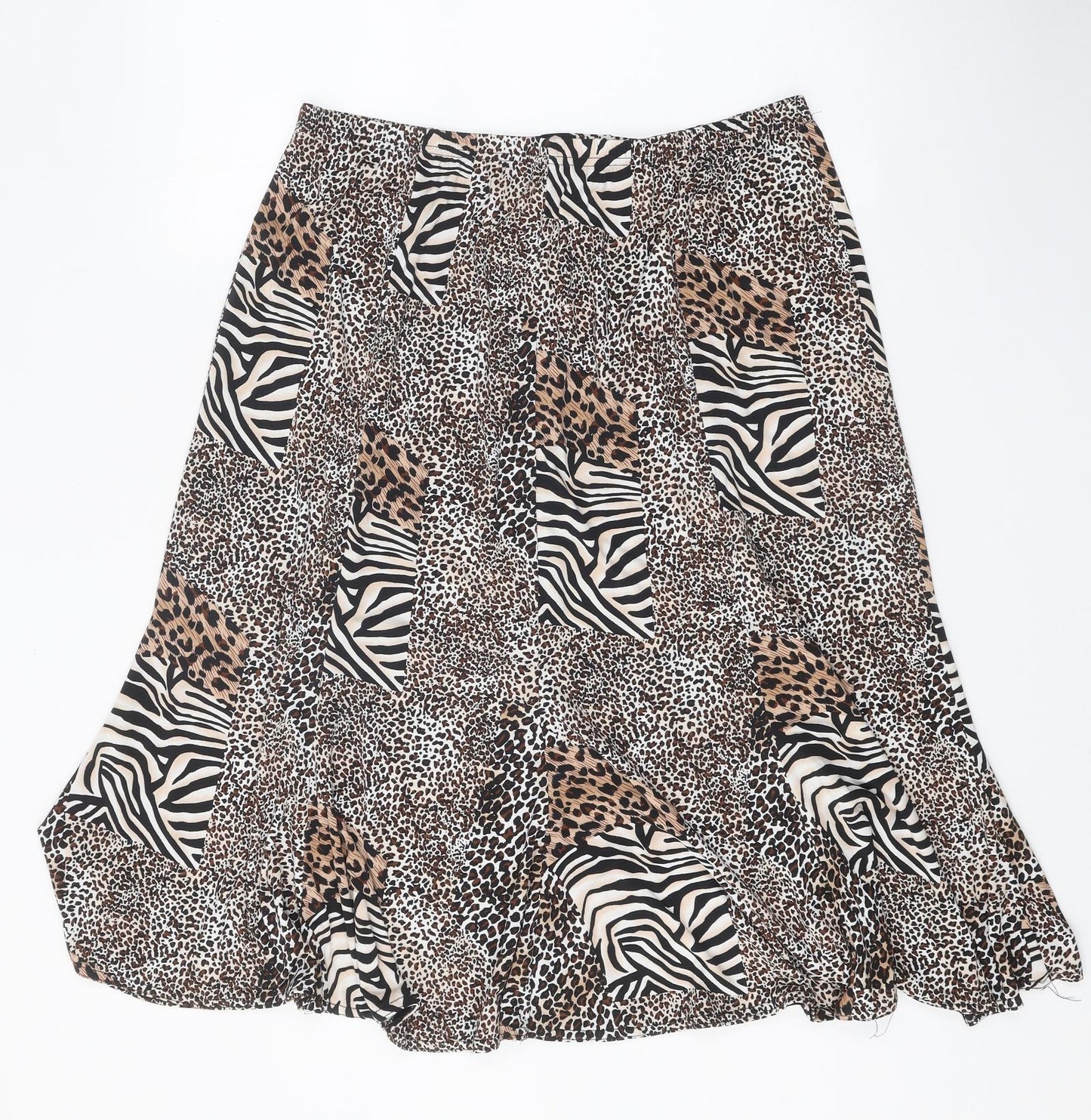 Saloos Womens Brown Animal Print Polyester Swing Skirt Size XL - Leopard Zebra Pattern