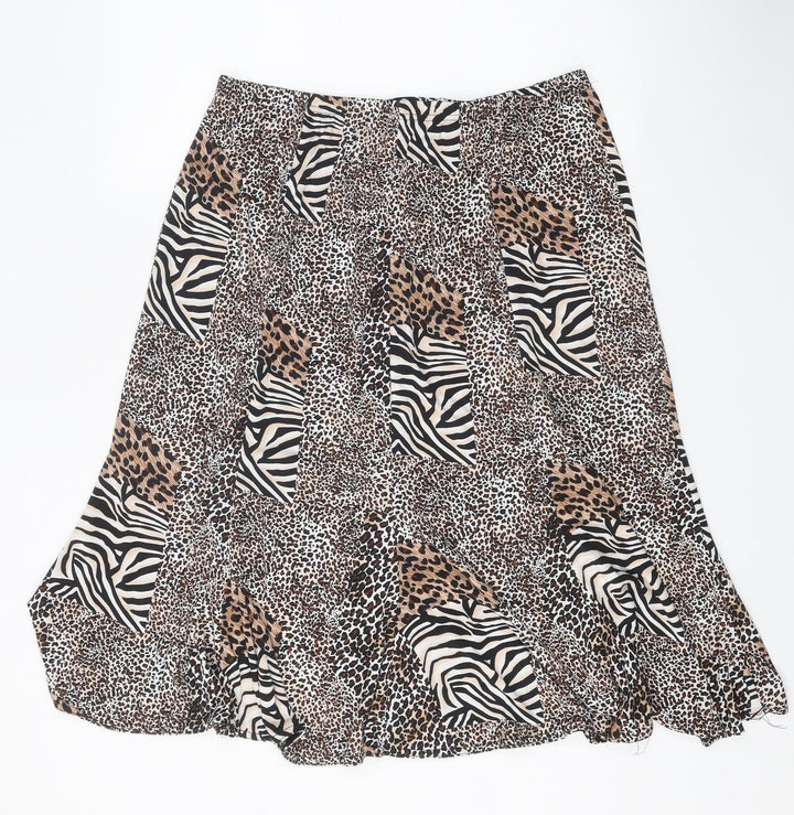 Saloos Womens Brown Animal Print Polyester Swing Skirt Size XL - Leopard Zebra Pattern