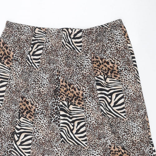 Saloos Womens Brown Animal Print Polyester Swing Skirt Size XL - Leopard Zebra Pattern