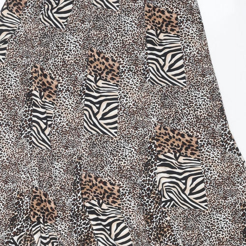 Saloos Womens Brown Animal Print Polyester Swing Skirt Size XL - Leopard Zebra Pattern