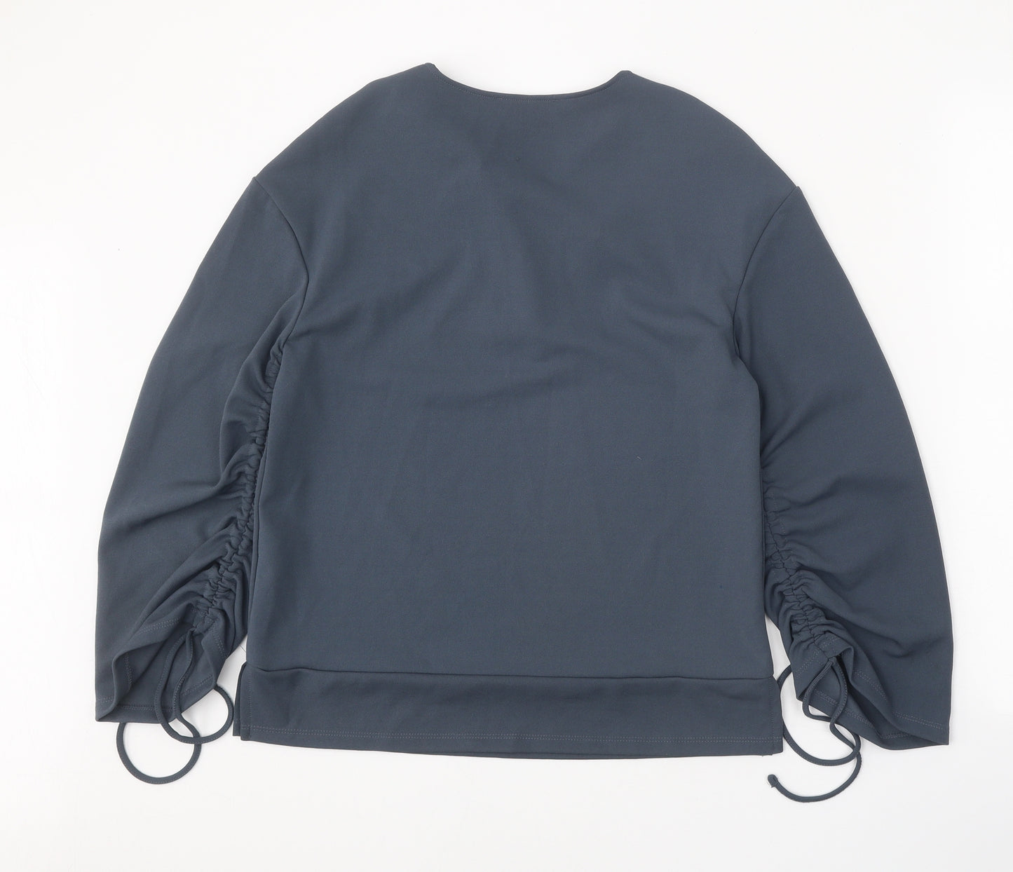 NEXT Womens Grey Polyester Basic Blouse Size 6 V-Neck - Sleeve Tie Detail