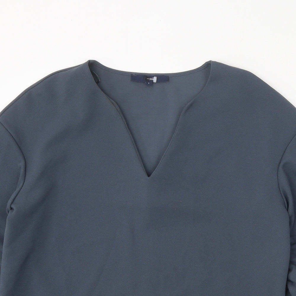 NEXT Womens Grey Polyester Basic Blouse Size 6 V-Neck - Sleeve Tie Detail