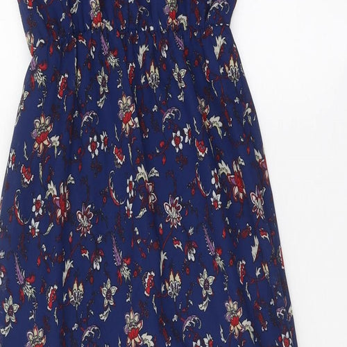 Divided Womens Blue Floral Polyester Slip Dress Size 4 Square Neck Button