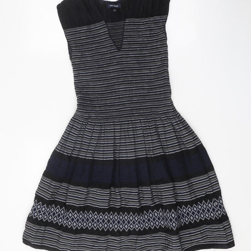 Max Edition Womens Black Geometric Rayon Fit & Flare Size S V-Neck Pullover