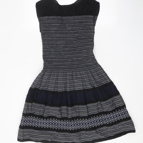 Max Edition Womens Black Geometric Rayon Fit & Flare Size S V-Neck Pullover