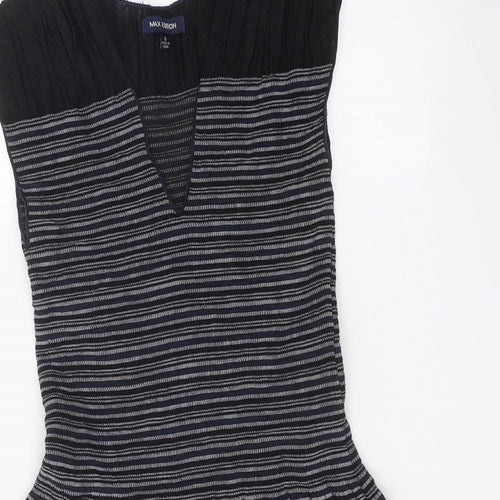 Max Edition Womens Black Geometric Rayon Fit & Flare Size S V-Neck Pullover