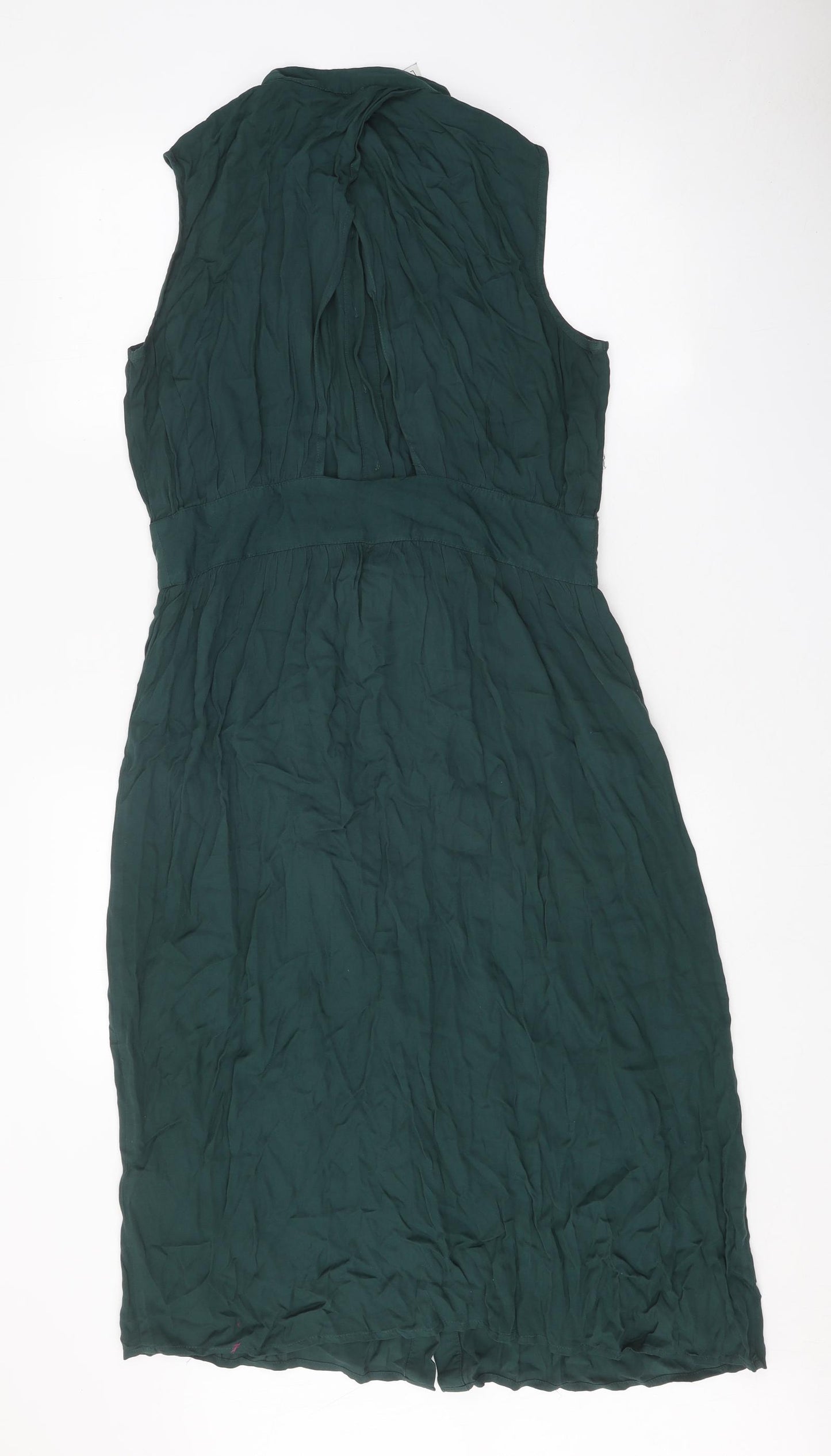 Warehouse Womens Green Viscose Trapeze & Swing Size 12 Round Neck Button