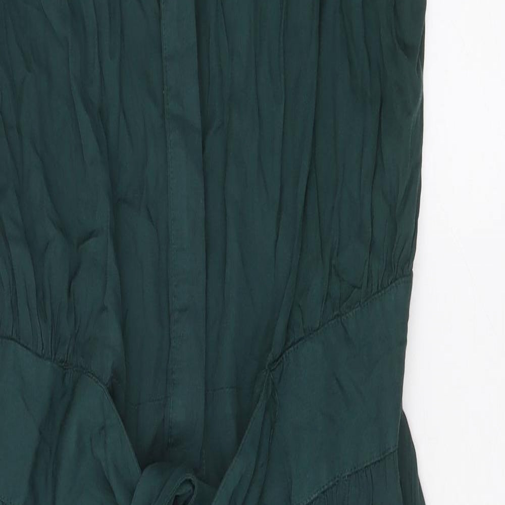 Warehouse Womens Green Viscose Trapeze & Swing Size 12 Round Neck Button