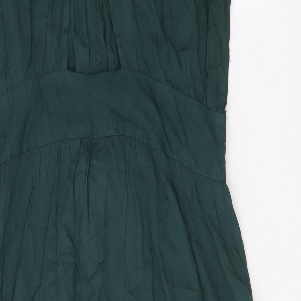 Warehouse Womens Green Viscose Trapeze & Swing Size 12 Round Neck Button