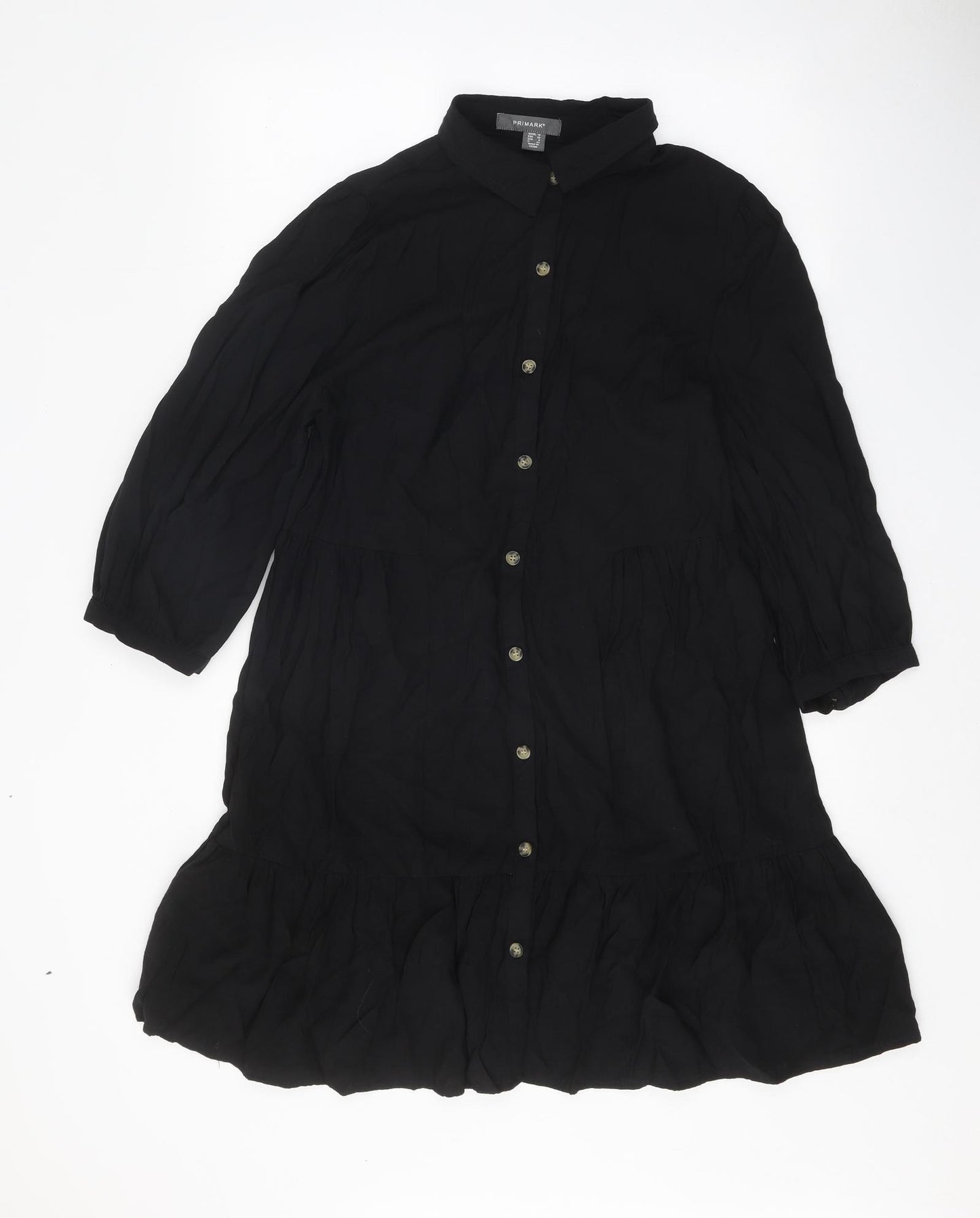 Primark Womens Black Viscose Shirt Dress Size 12 Collared Button