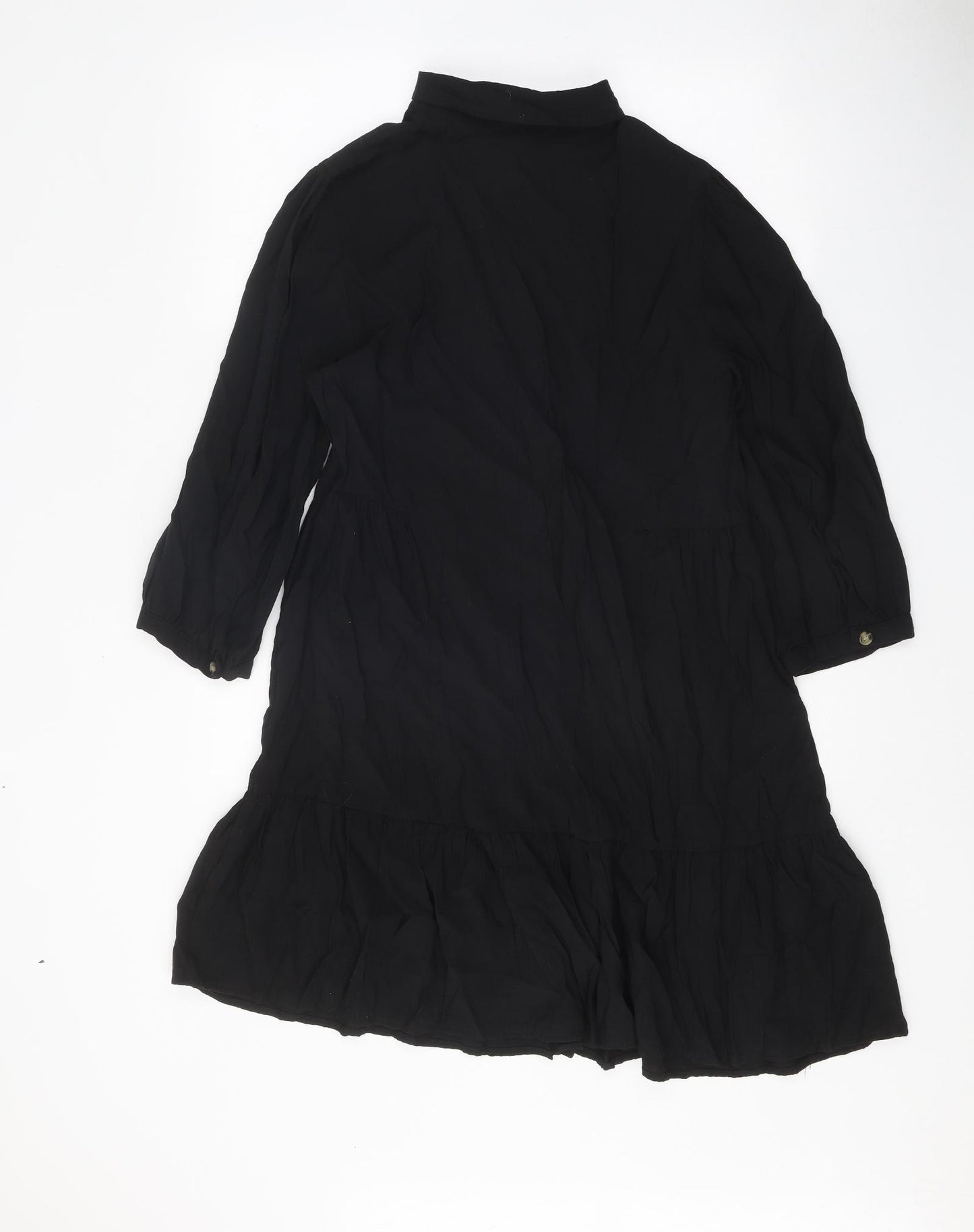 Primark Womens Black Viscose Shirt Dress Size 12 Collared Button