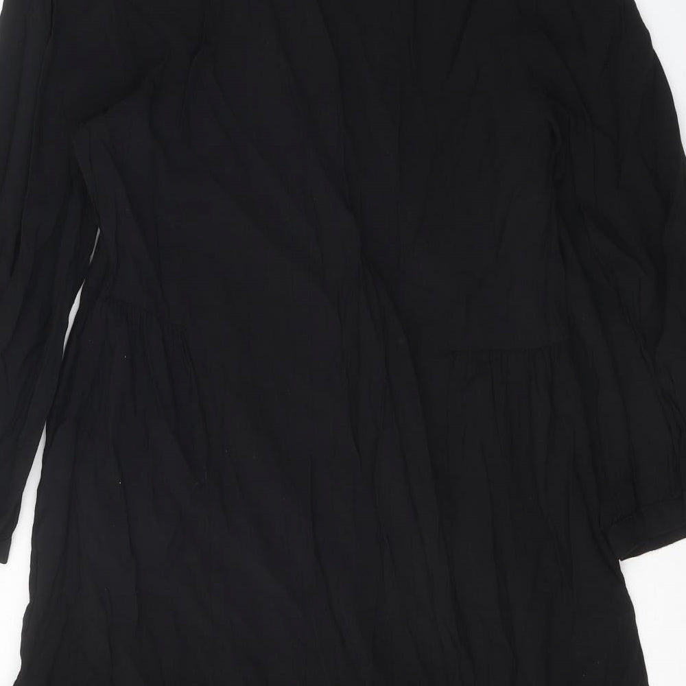 Primark Womens Black Viscose Shirt Dress Size 12 Collared Button