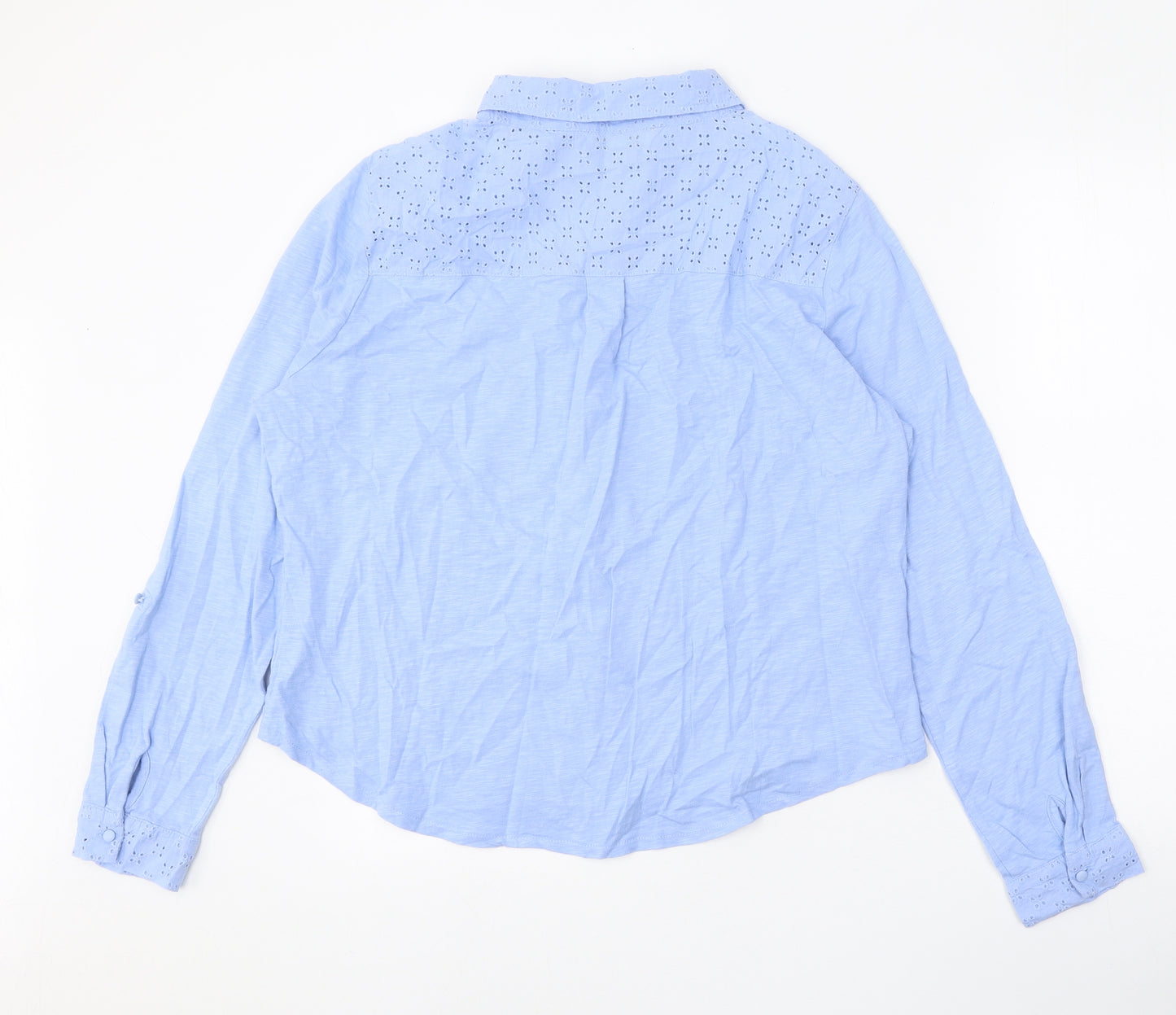Woolovers Womens Blue 100% Cotton Basic Button-Up Size L Collared - Broderie Anglaise