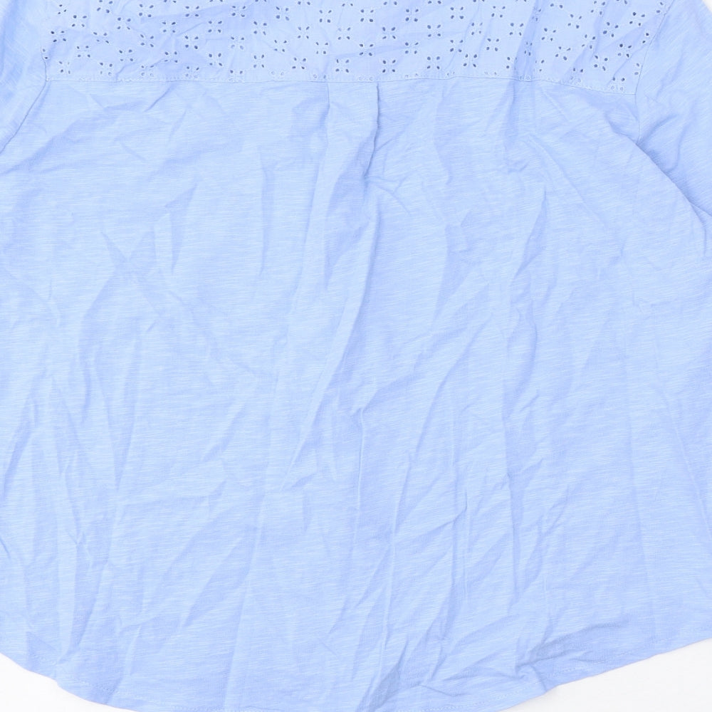 Woolovers Womens Blue 100% Cotton Basic Button-Up Size L Collared - Broderie Anglaise