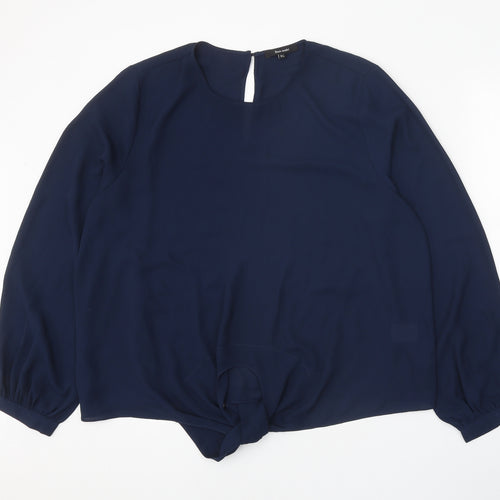 Basic Model Womens Blue Polyester Basic Blouse Size XL Round Neck