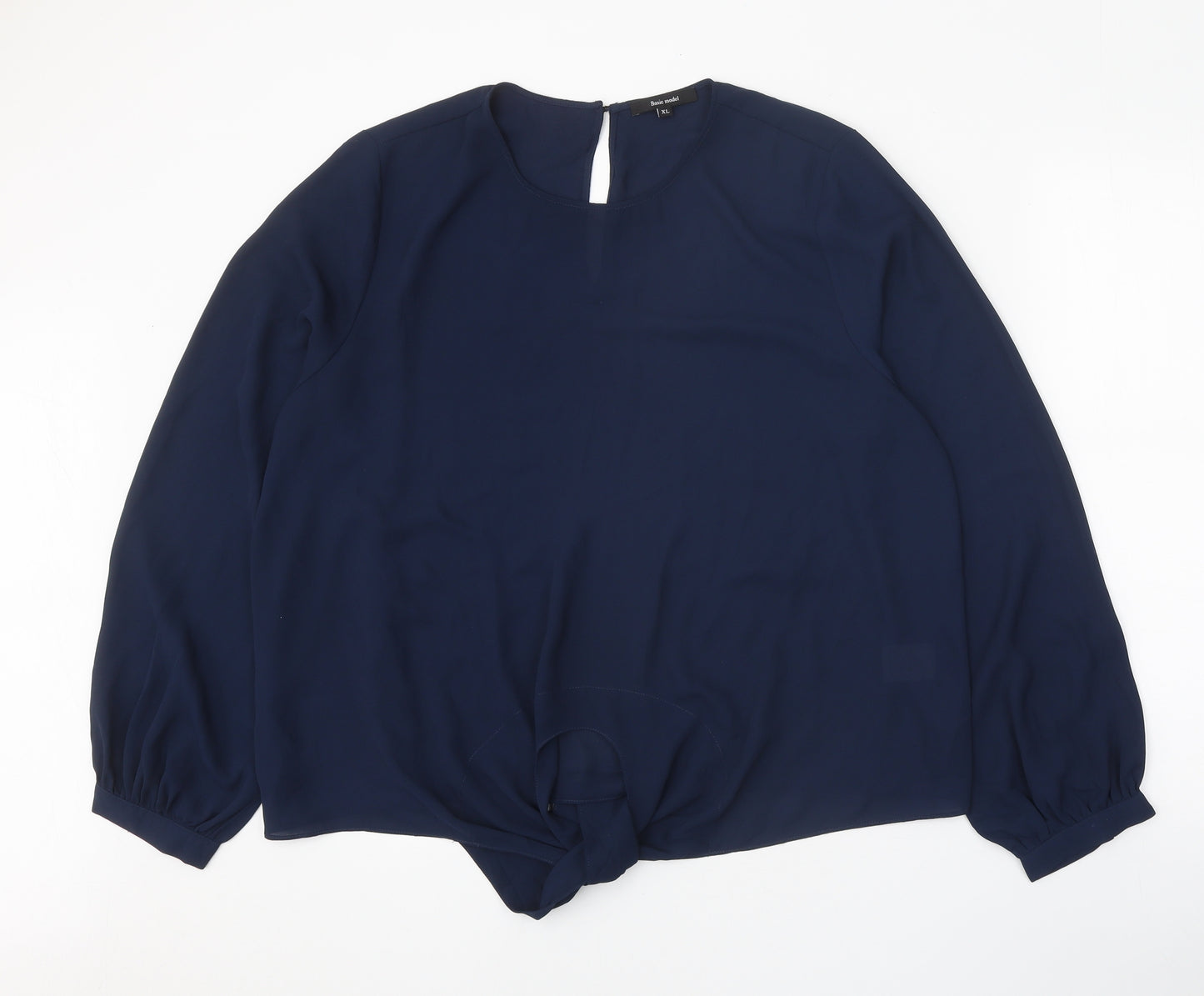 Basic Model Womens Blue Polyester Basic Blouse Size XL Round Neck
