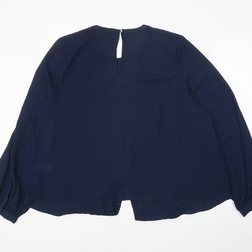Basic Model Womens Blue Polyester Basic Blouse Size XL Round Neck