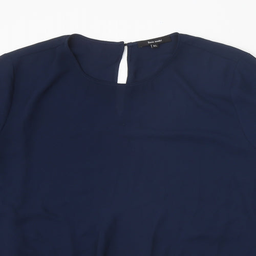 Basic Model Womens Blue Polyester Basic Blouse Size XL Round Neck