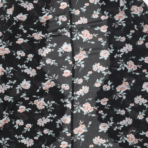SheIn Womens Black Floral Polyester Kimono Blouse Size XL V-Neck - Lace Trim