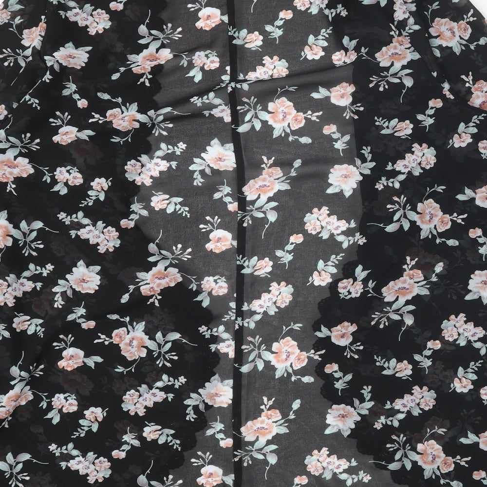 SheIn Womens Black Floral Polyester Kimono Blouse Size XL V-Neck - Lace Trim