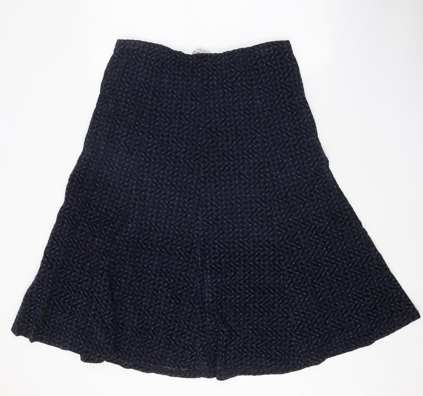 Classic Womens Blue Geometric Viscose A-Line Skirt Size 14