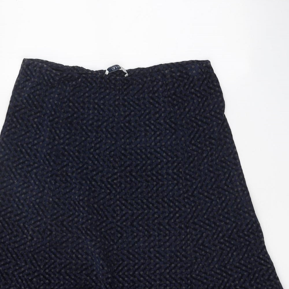 Classic Womens Blue Geometric Viscose A-Line Skirt Size 14