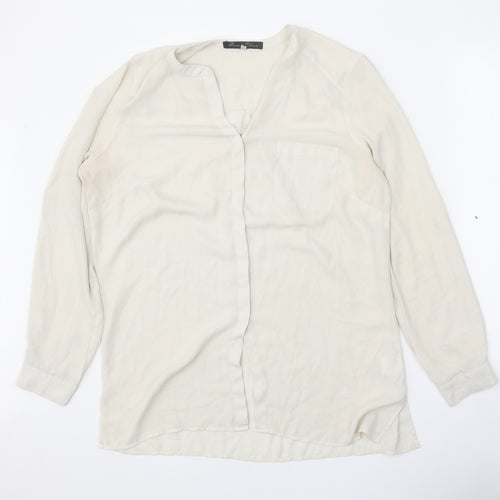 Rose & Olive Womens White Polyester Basic Button-Up Size L V-Neck