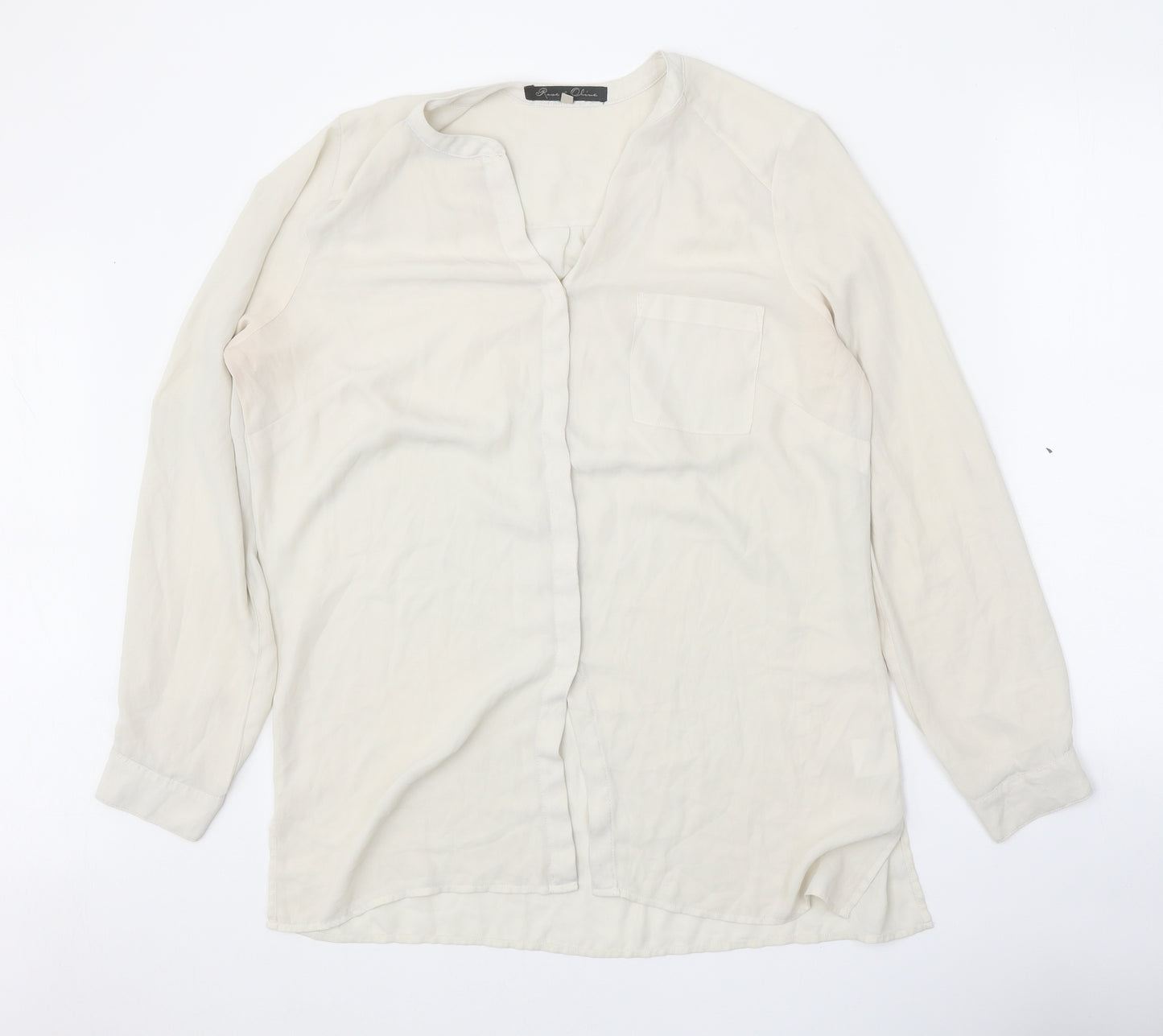 Rose & Olive Womens White Polyester Basic Button-Up Size L V-Neck