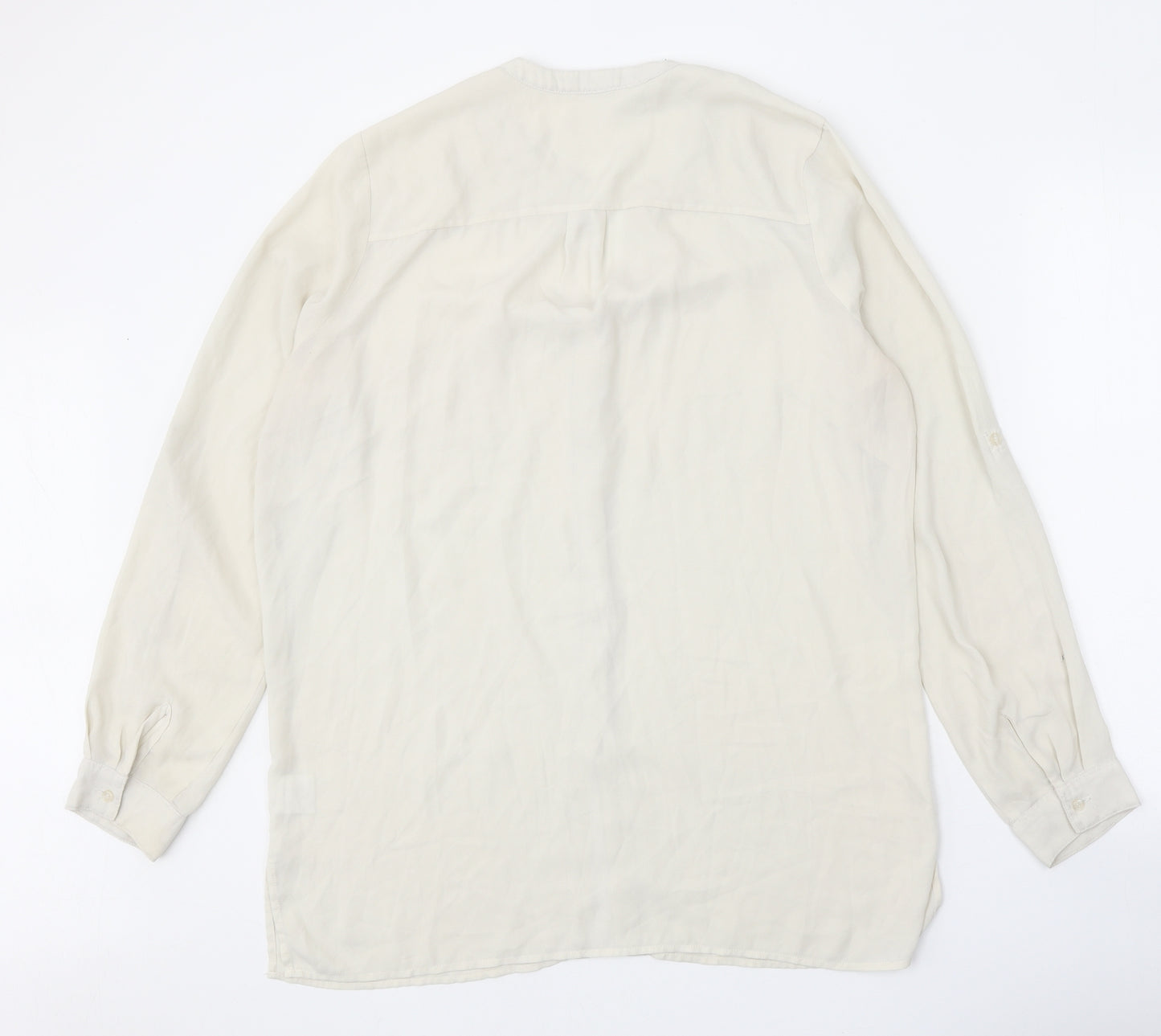 Rose & Olive Womens White Polyester Basic Button-Up Size L V-Neck