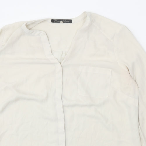 Rose & Olive Womens White Polyester Basic Button-Up Size L V-Neck