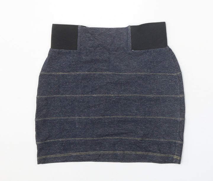 Topshop Womens Blue Striped Cotton Bandage Skirt Size 10