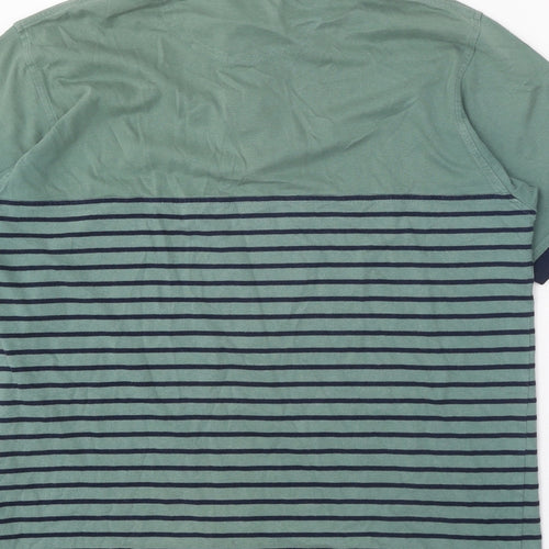 EWM Mens Green Striped 100% Cotton Polo Size M Collared Button