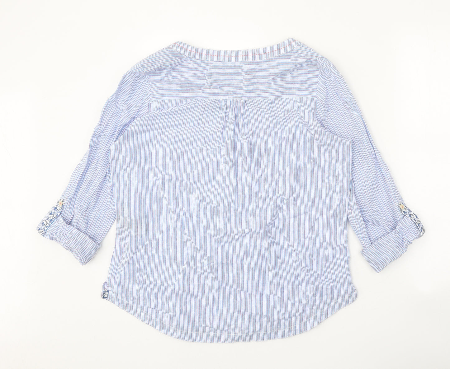Per Una Womens Blue Floral Linen Basic Blouse Size 12 Boat Neck