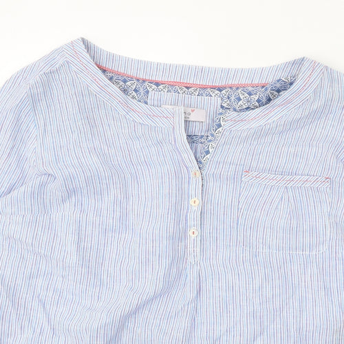 Per Una Womens Blue Floral Linen Basic Blouse Size 12 Boat Neck