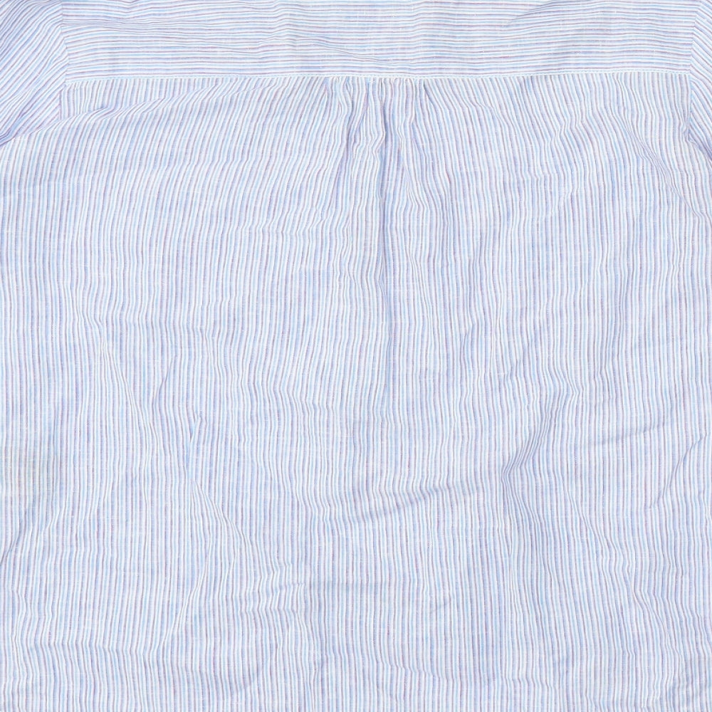 Per Una Womens Blue Floral Linen Basic Blouse Size 12 Boat Neck