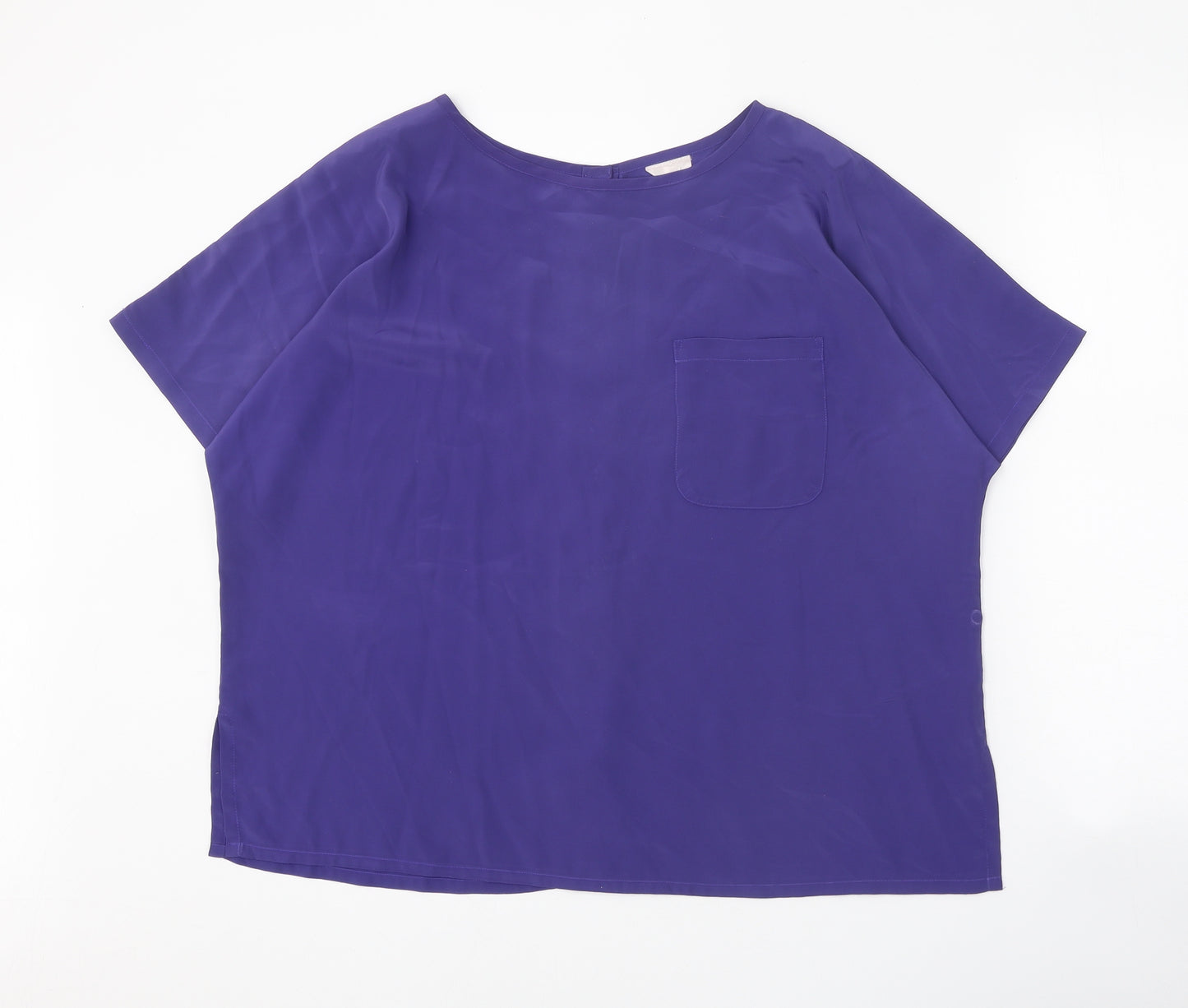 Classic Womens Purple Polyester Basic T-Shirt Size 24 Boat Neck