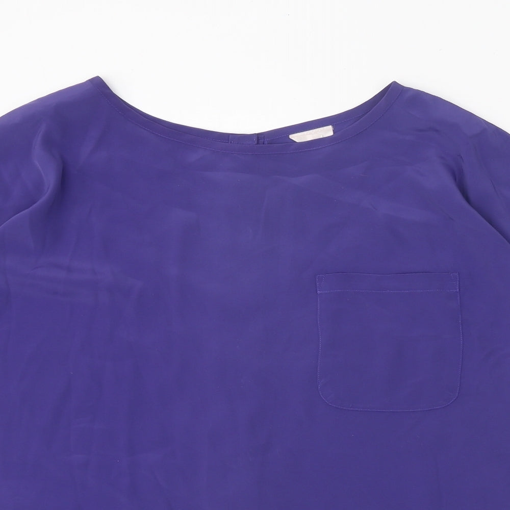 Classic Womens Purple Polyester Basic T-Shirt Size 24 Boat Neck