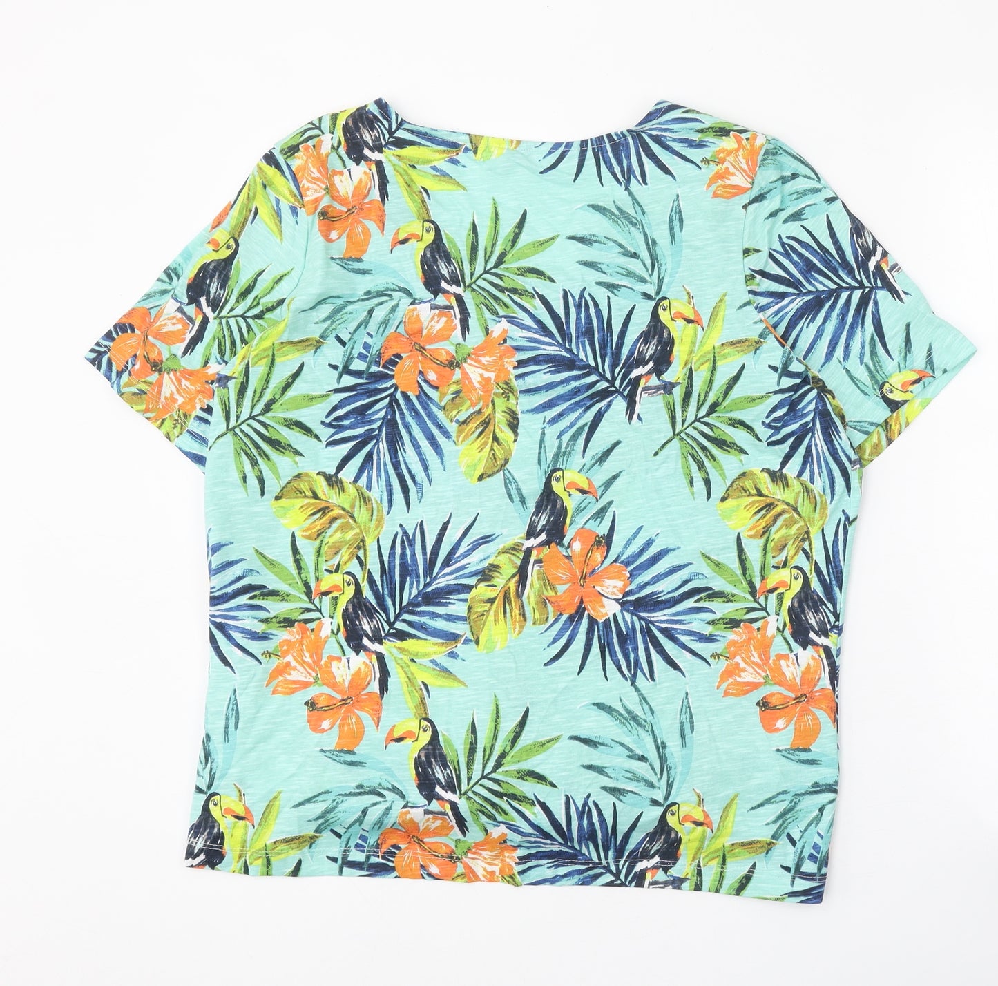 Julipa Womens Blue Floral 100% Cotton Basic Blouse Size 14 V-Neck - Toucan Tie Front
