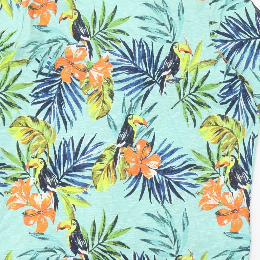 Julipa Womens Blue Floral 100% Cotton Basic Blouse Size 14 V-Neck - Toucan Tie Front