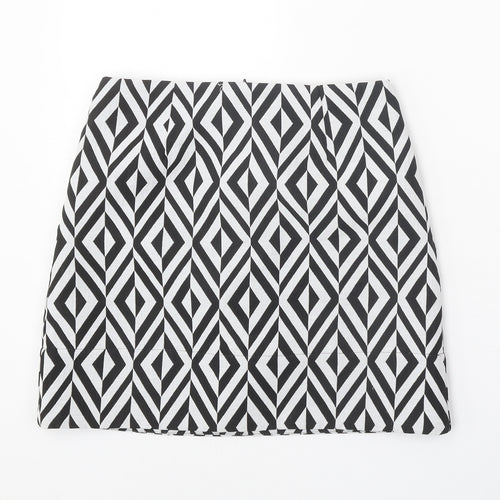 New Look Womens Black Geometric Polyester A-Line Skirt Size 6 Zip