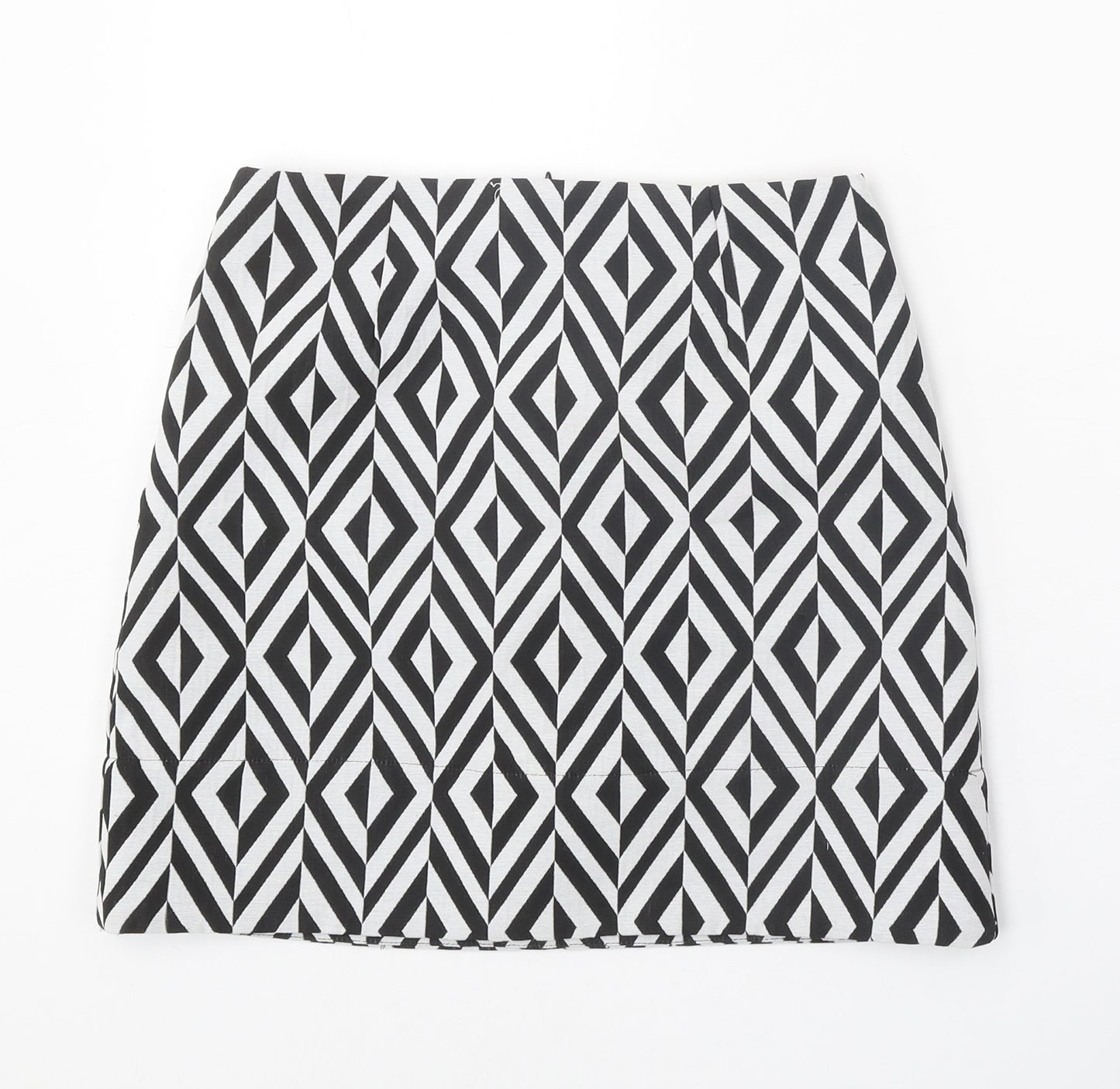 New Look Womens Black Geometric Polyester A-Line Skirt Size 6 Zip