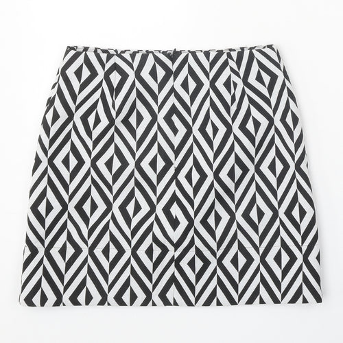 New Look Womens Black Geometric Polyester A-Line Skirt Size 6 Zip