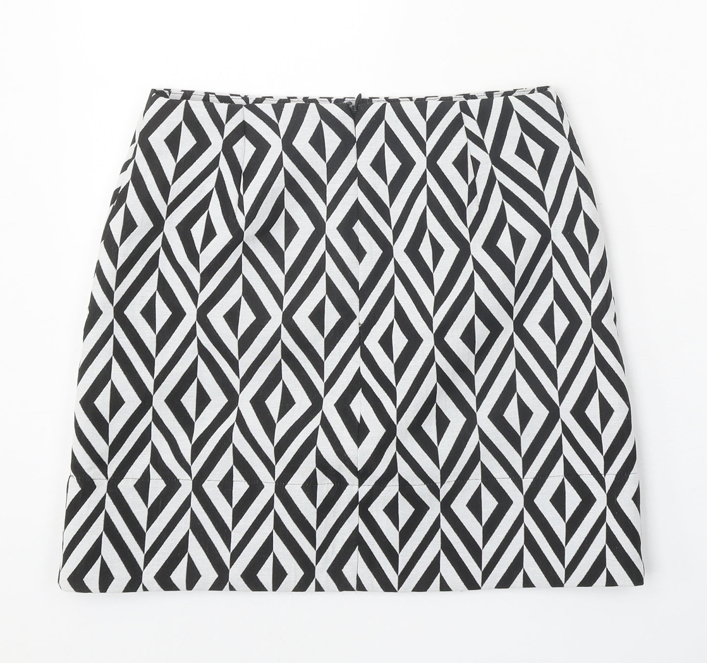 New Look Womens Black Geometric Polyester A-Line Skirt Size 6 Zip