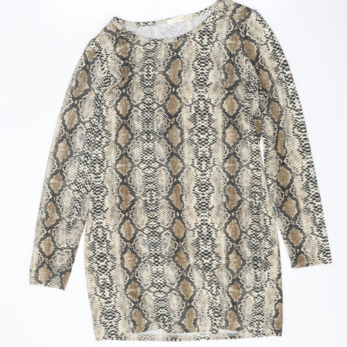 Mallisa Womens Brown Animal Print Viscose Mini One Size Boat Neck Pullover - Snake Print
